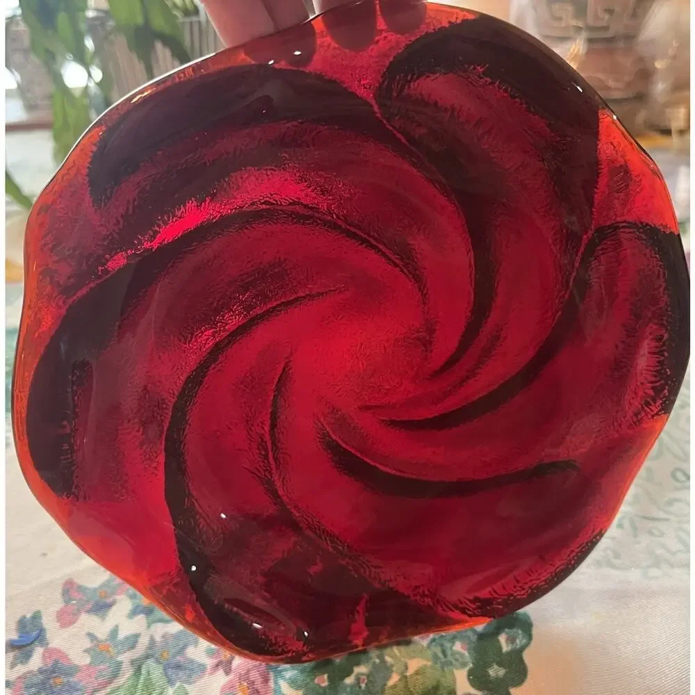 VTG Fenton Amberina Swirl Art Glass Dish Ruby Red Vanity Trinket Candy Ash Glows